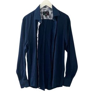 Azaro Uomo Men's Slim Fit Business Button Down Blue Long Sleeve Dress Shirt, LRG